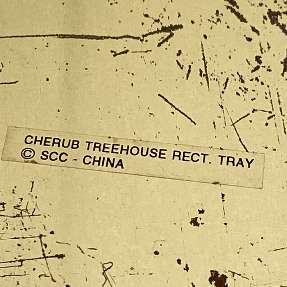 Vintage Cherub Treehouse Christmas Metal Tray Judith Ann Griffith print 90s - Picture 13 of 16